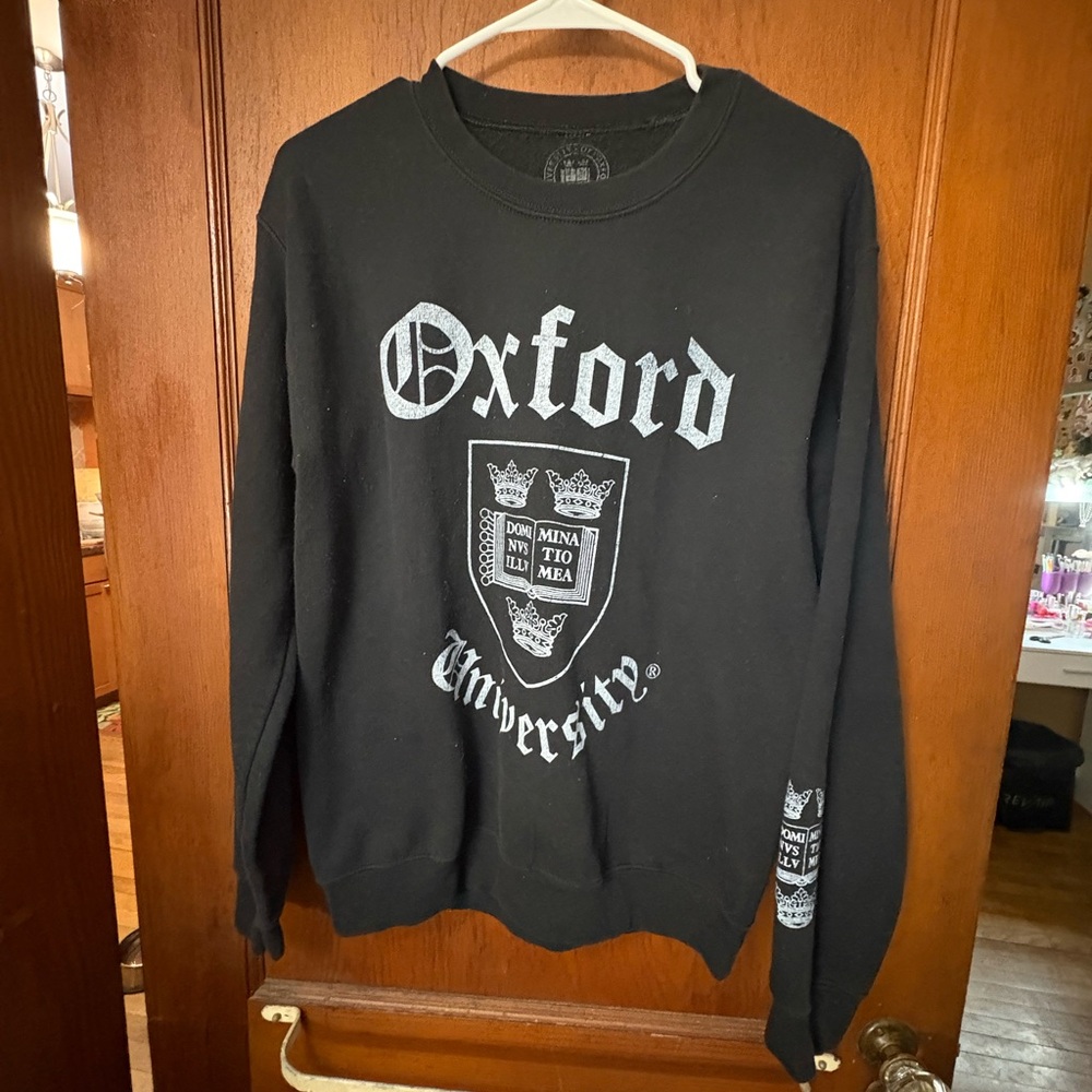 Oxford Black Crew Neck Sweater with Gothic Print